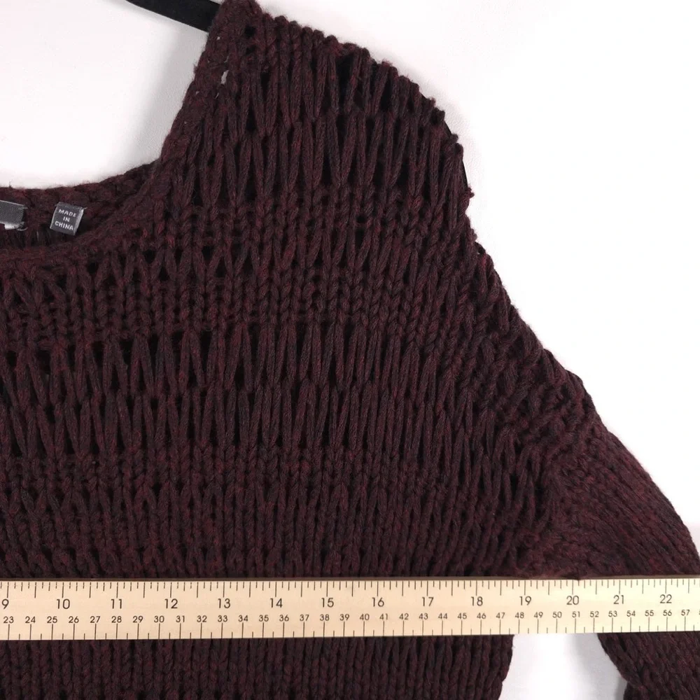 Vince. Pullover Top Sweater SMALL Burgundy Wine‎ Loose Knit Crochet WOOL Blend